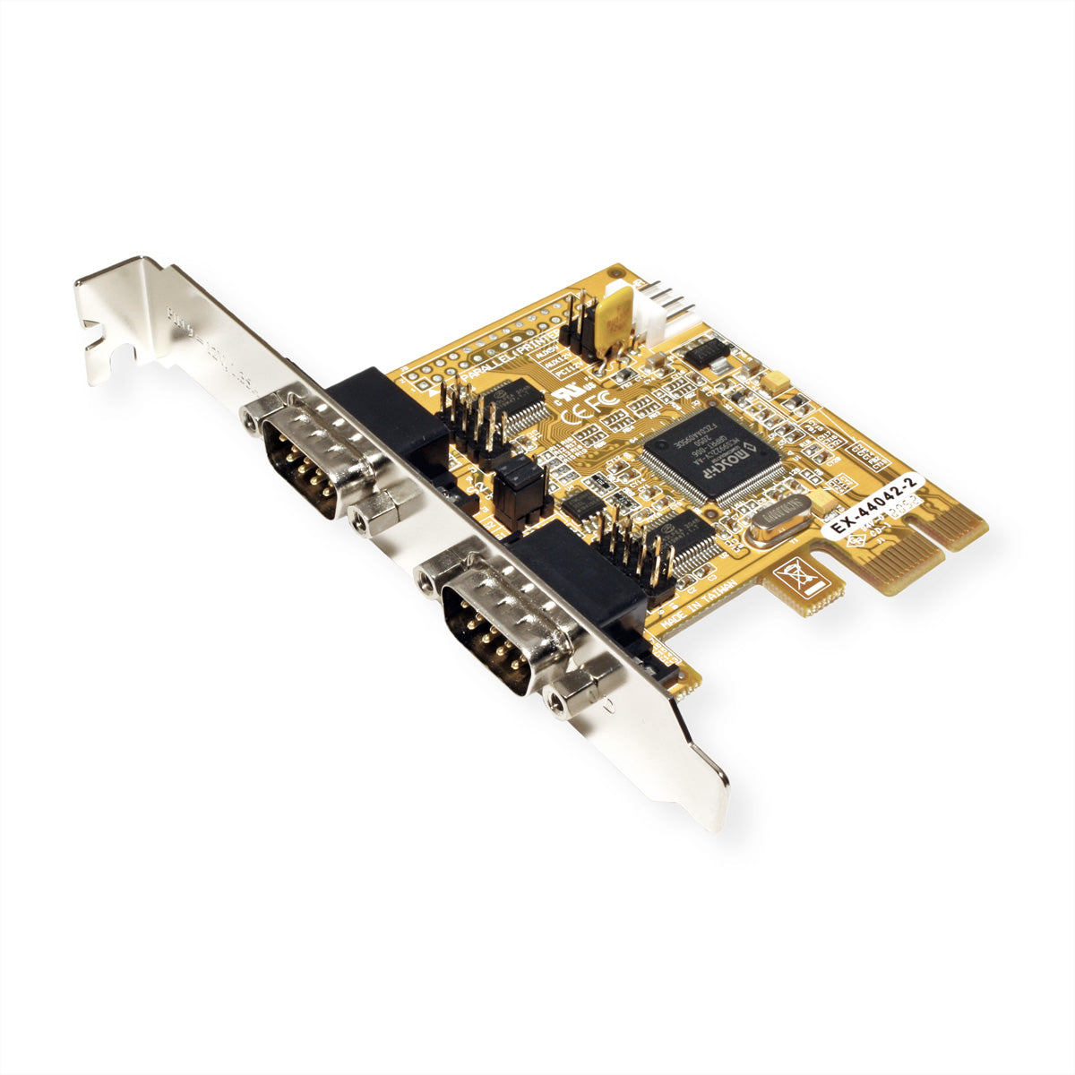 EXSYS EX-44042-2 PCIe-Seriell-Karte – 2× RS-232 (9-pol D-Sub), PCIe x1, Full-Profile, für PC/Windows