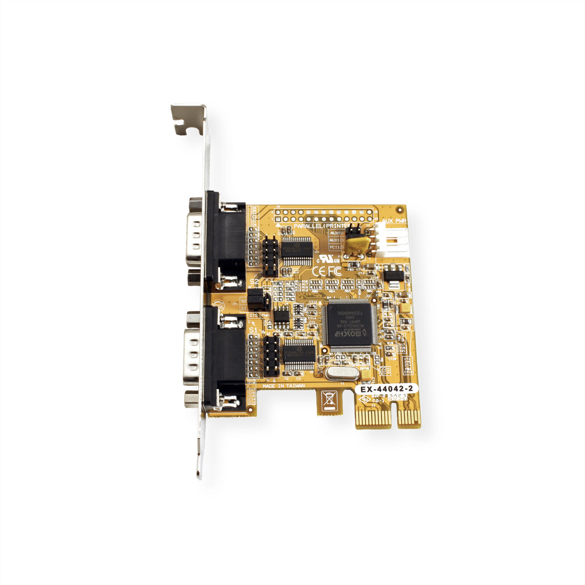 EXSYS EX-44042-2 PCIe-Seriell-Karte – 2× RS-232 (9-pol D-Sub), PCIe x1, Full-Profile, für PC/Windows