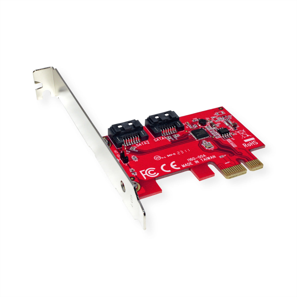 ROLINE PCIe SATA-Adapterkarte – 2× interne SATA III, 6 Gbit/s, PCIe Gen 2 x1, Low Profile, AHCI, Hot-Plug