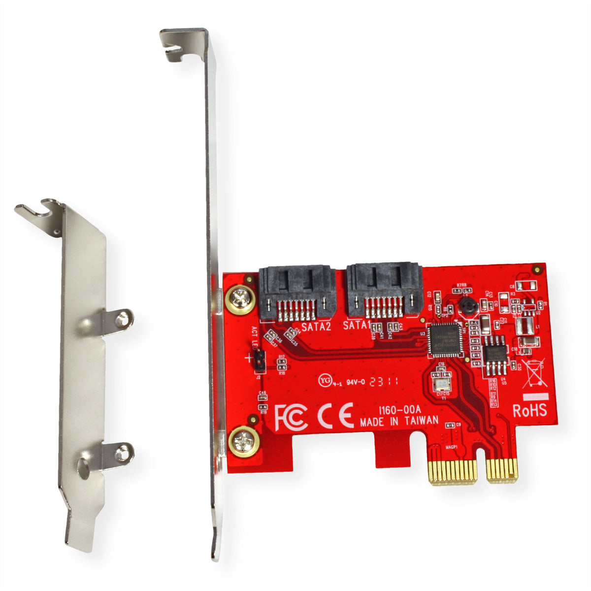 ROLINE PCIe SATA-Adapterkarte – 2× interne SATA III, 6 Gbit/s, PCIe Gen 2 x1, Low Profile, AHCI, Hot-Plug