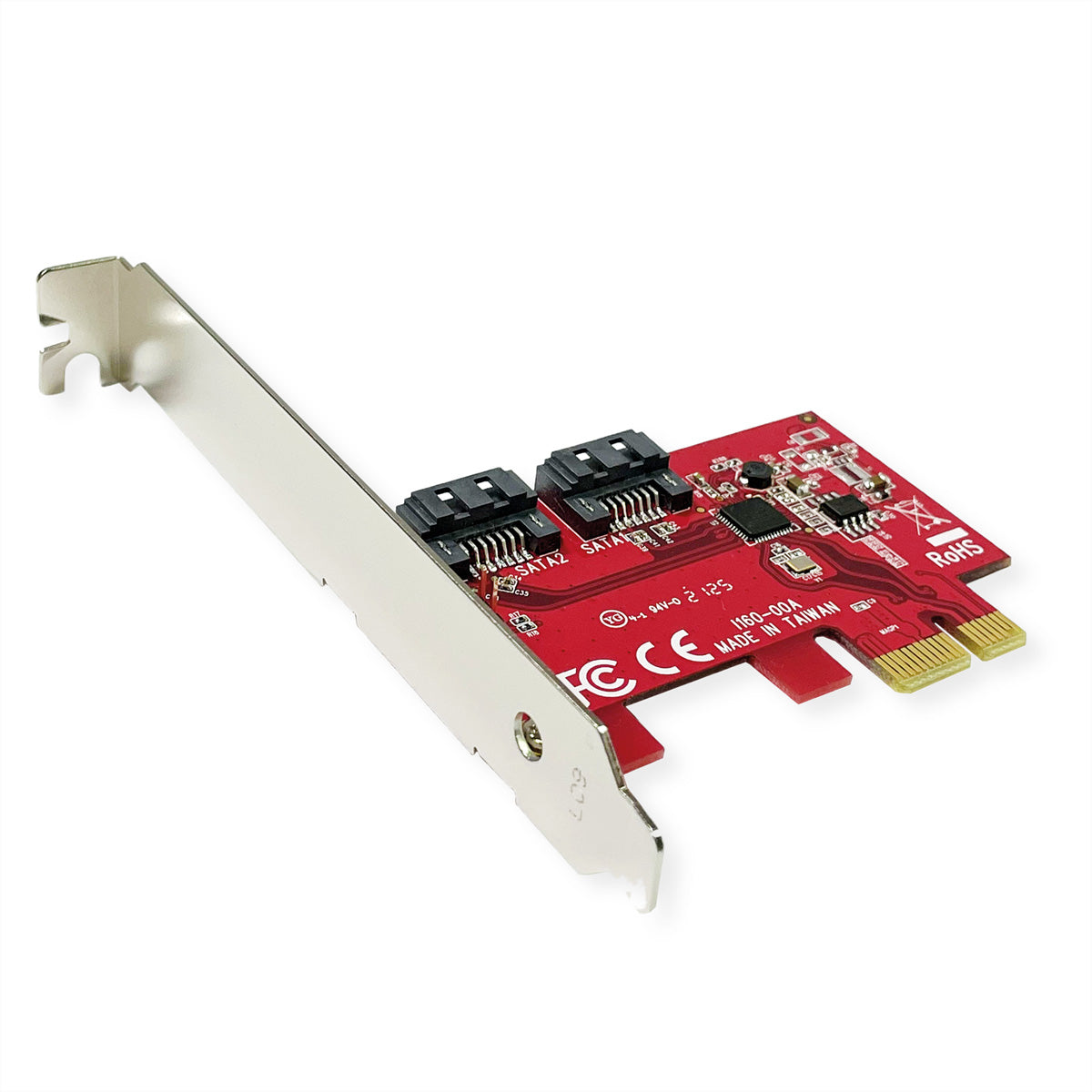 ROLINE PCIe SATA-Adapterkarte – 2× interne SATA III, 6 Gbit/s, PCIe Gen 2 x1, Low Profile, AHCI, Hot-Plug