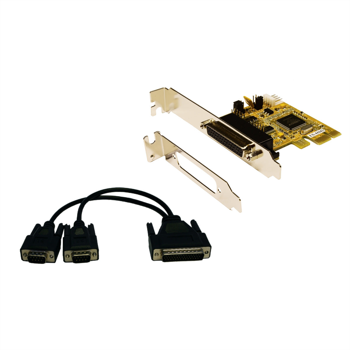 EXSYS EX-44342 PCIe 2× RS-232 Karte – 300–921.6 kBaud, Low-Profile, Pin-9 +5/+12 V, für Windows/Mac/Linux