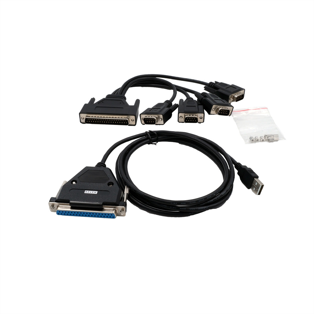 EXSYS EX-1324-37P USB Seriell Konverter USB-A zu 4× RS-232 (DE-9) – USB 2.0, 1,8 m, FTDI, schwarz