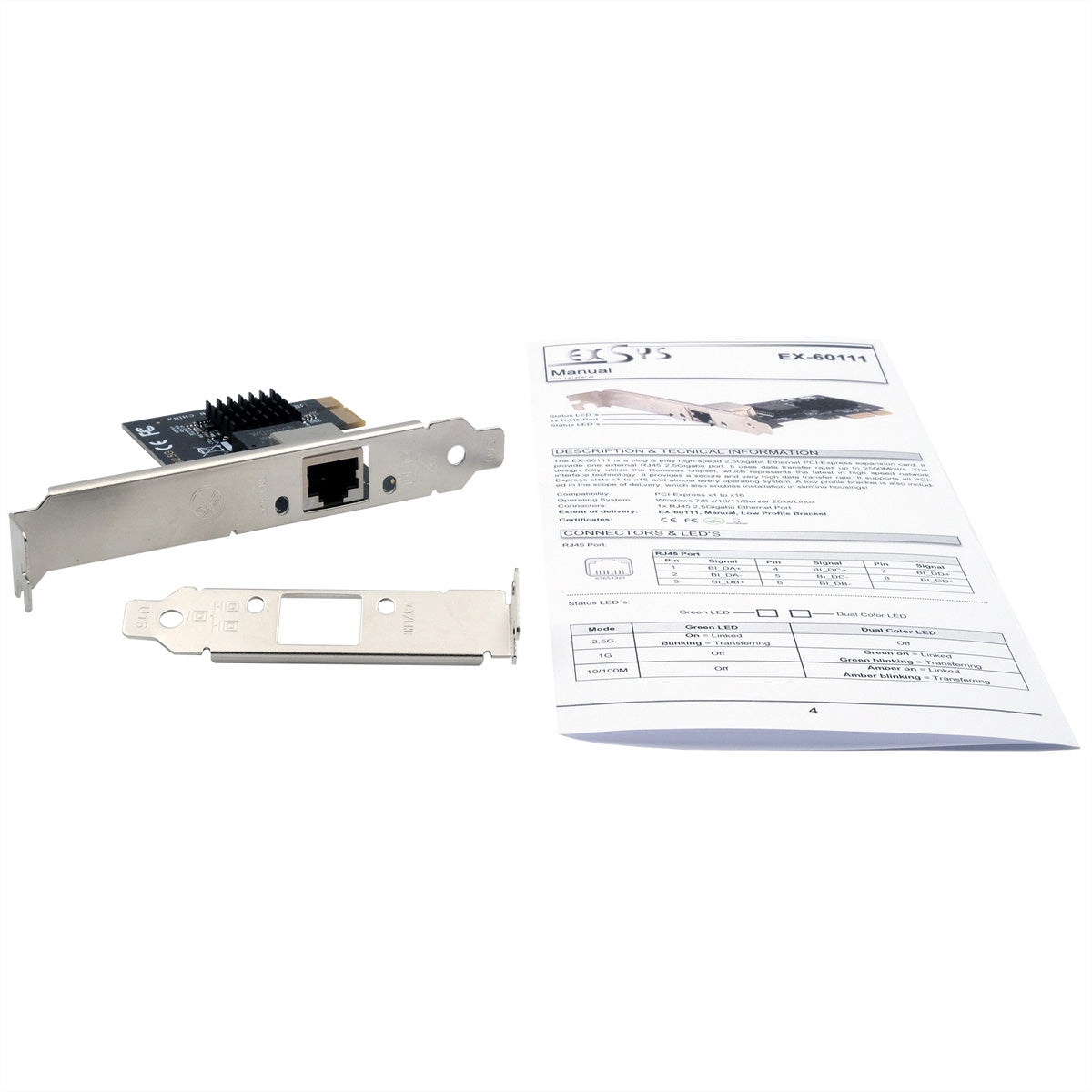 EXSYS EX-60111 2,5G-Karte – PCIe x1, 1× RJ-45, Low Profile