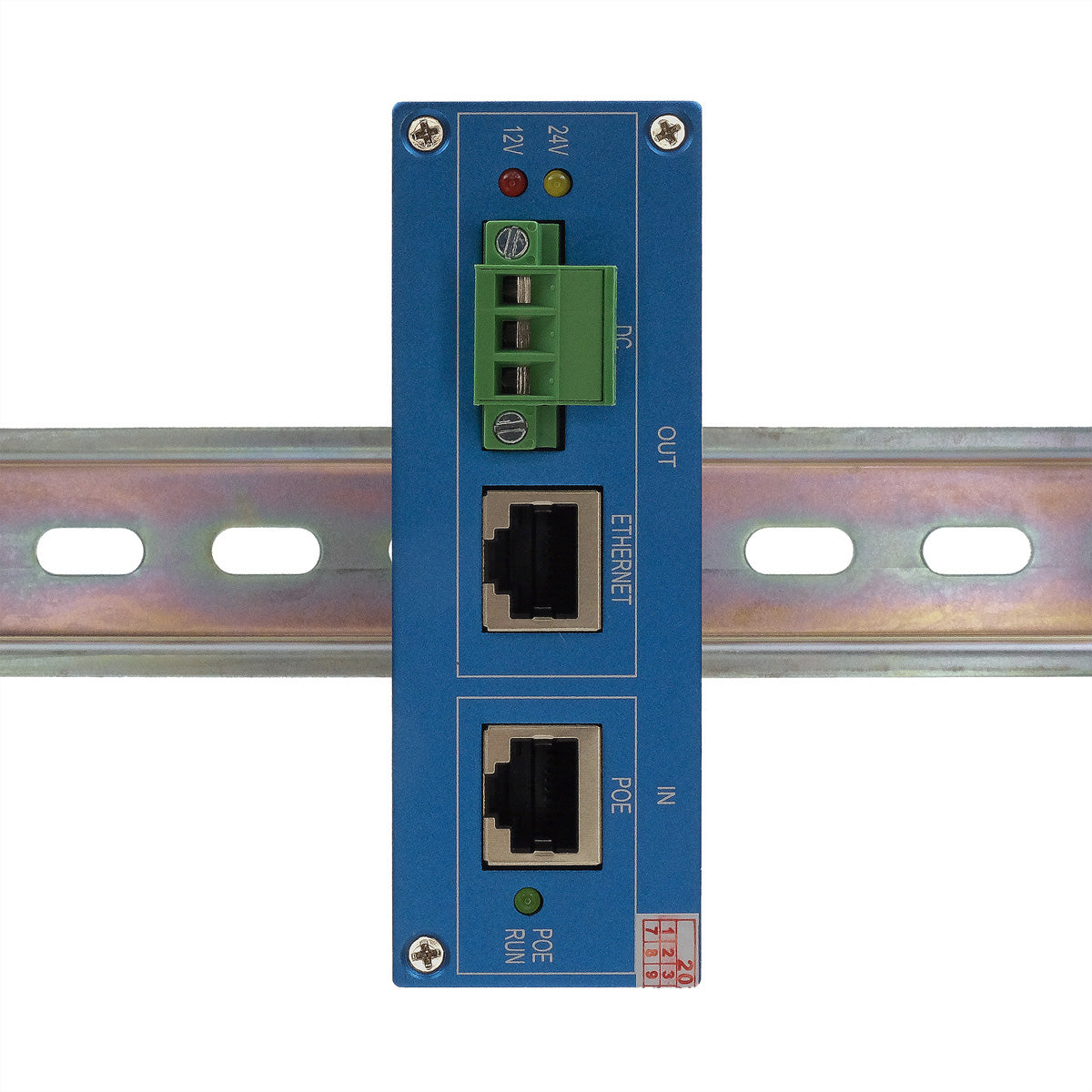 EXSYS EX-60321 PoE-Splitter – 24 VDC/30 W, PoE (IEEE 802.3af), 1× 1G (RJ-45), IP40, DIN-Schiene