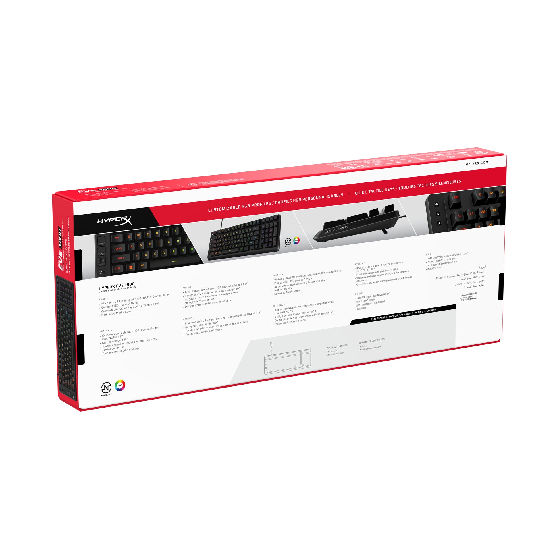 HyperX Eve 1800 – Gaming-Tastatur TKL – Mechanisch (HyperX Red), RGB – Verkabelt, USB-C – Schwarz