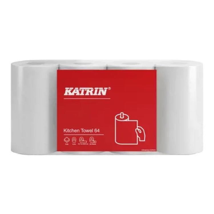 Katrin Haushaltspapier – 2-lagig, weiss – 224 × 230 mm – Rolle 64 Blatt – Sack 32 Rollen