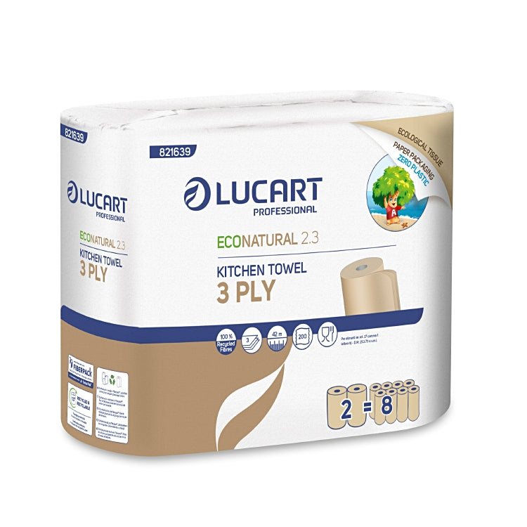 Lucart professional Haushaltspapier – 3-lagig, braun – 210 × 228 mm – Rolle 200 Blatt – Pack 2 Rollen