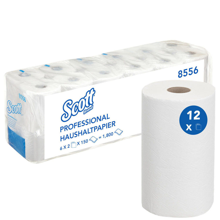 SCOTT Sports Scott – Haushaltspapier – 2-lagig, weiss, Recyclingpapier – 232 × 233 mm – Rolle 150 Blatt – Pack 2 Rollen