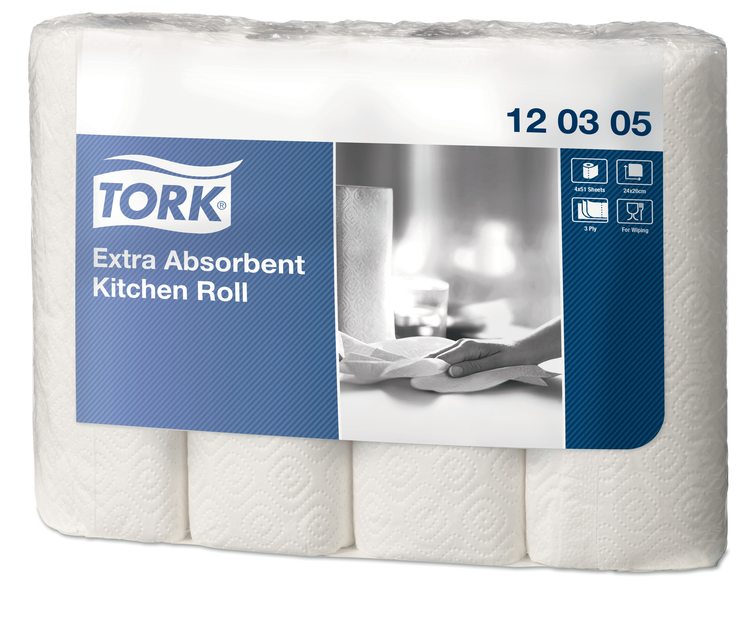 Tork Haushaltspapier Extra – 3-lagig – 26 × 23,9 cm – 51 Blatt – Weiss – 48 Rollen