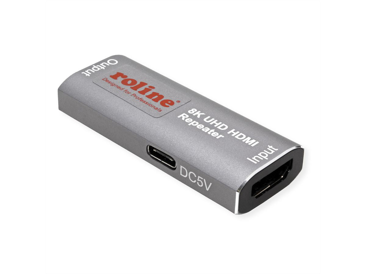 ROLINE HDMI-Repeater – 8K (7680 × 4320) @ 60 Hz, bis 10 m, HDCP, Grau
