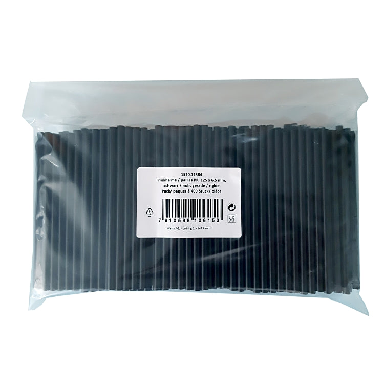 Strohhalme PP, Ø 6,5 mm 12,5 cm, schwarz – 400 Stk.