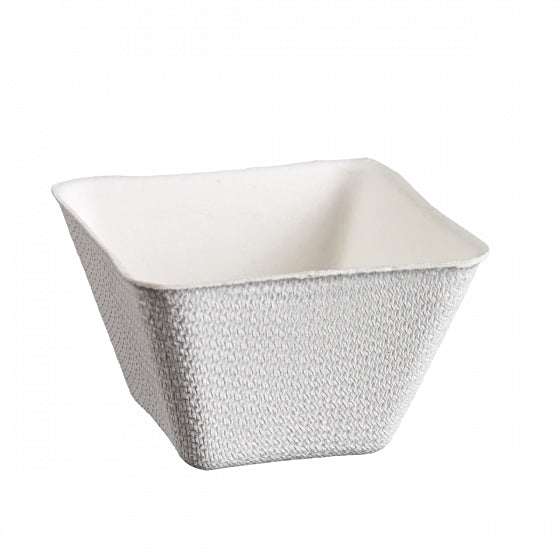 Schale Emerald, Bagasse (Zuckerrohr), quadratisch – 60 ml, 57 × 57 × 35 mm, weiss – kompostierbar – 50 Stk.