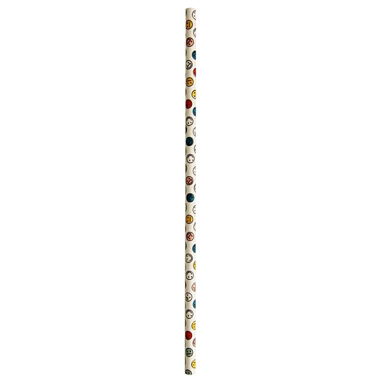 Papierstrohhalme, Ø 6 mm 21 cm, Weiss mit Smiley – 150 Stk.