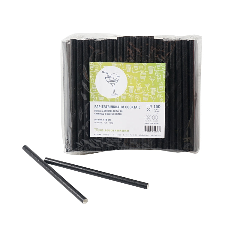 Papierstrohhalme, Ø 8 mm 15 cm, schwarz – 150 Stk.