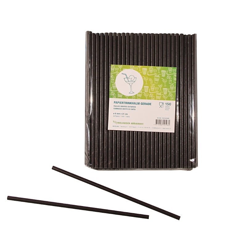 Strohhalme, Papier, Ø 6 mm 21 cm – Schwarz – 150 Stk.