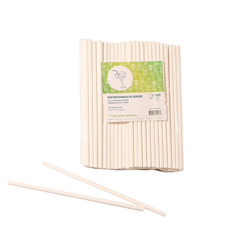 Papierstrohhalme, Ø 6 mm 21 cm – weiss – 150 Stk.
