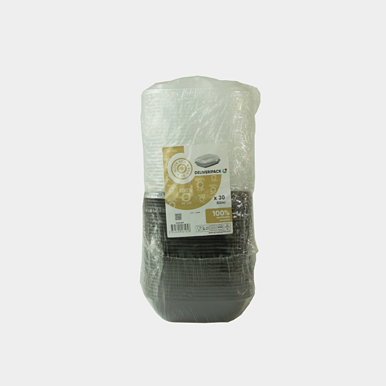 Take-away-Box, PP, mit Deckel – 950 ml, schwarz/transparent – 30 Stk.