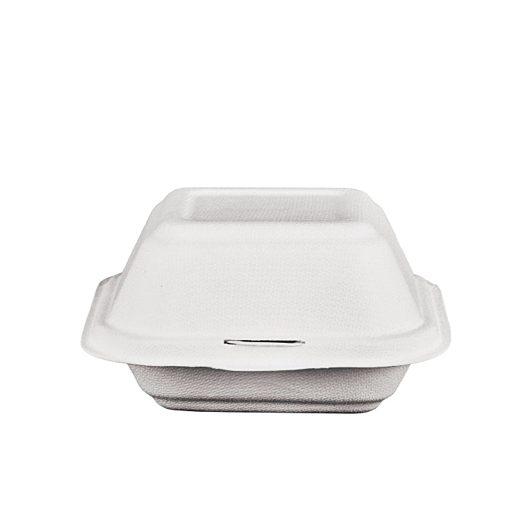 Take-away-Box Bagasse (Zuckerrohr) – 144,7 × 141 × 75,2 mm – weiss – kompostierbar – 50 Stk.