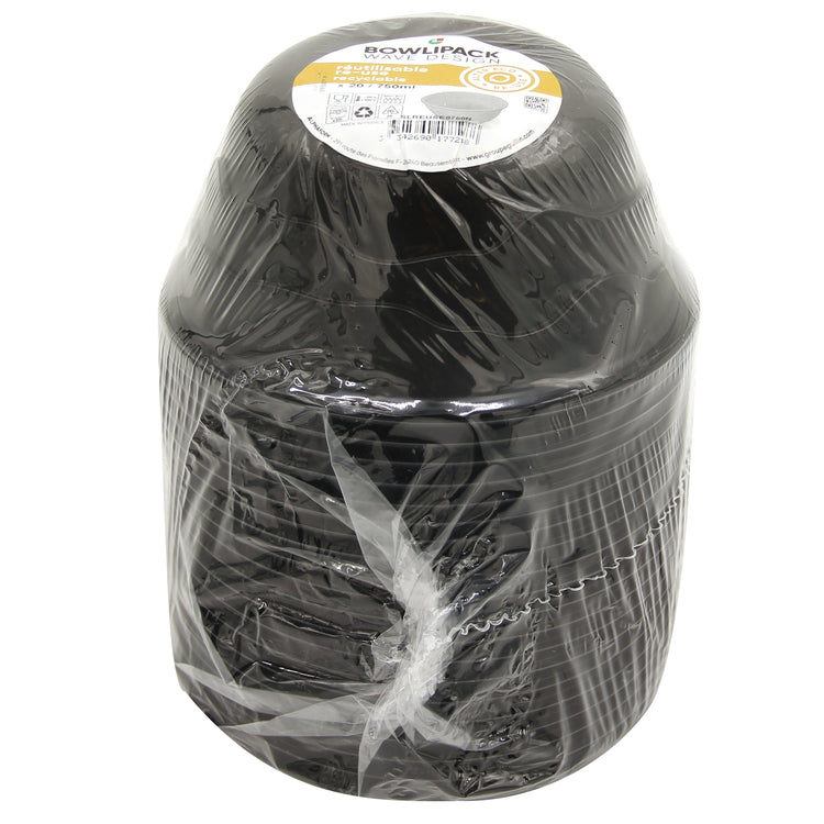 Mehrwegschalen – 20er Pack, verschiedene Grössen (15–18 cm, H 7,2–8,7 cm), Kunststoff (PP), Schwarz