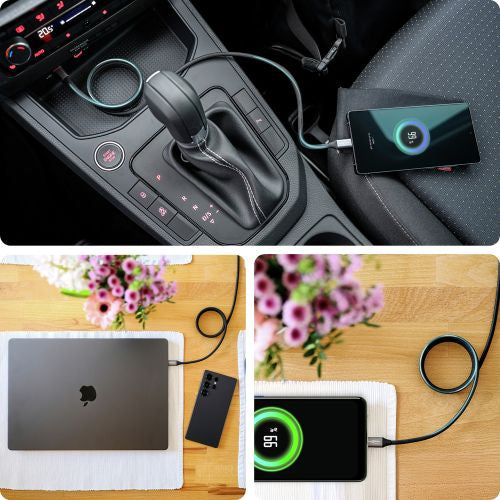 Ansmann Multi-Kabel – 4-in-1 USB-A/USB-C auf USB-C/Lightning 1,2 m, PD 60 W, geflochten – für iPhone/Android