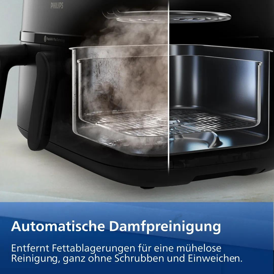 Philips Heissluftfritteuse NA555/00 – 9 l, Doppelkorb & Rapid Air, 2750 W – silber