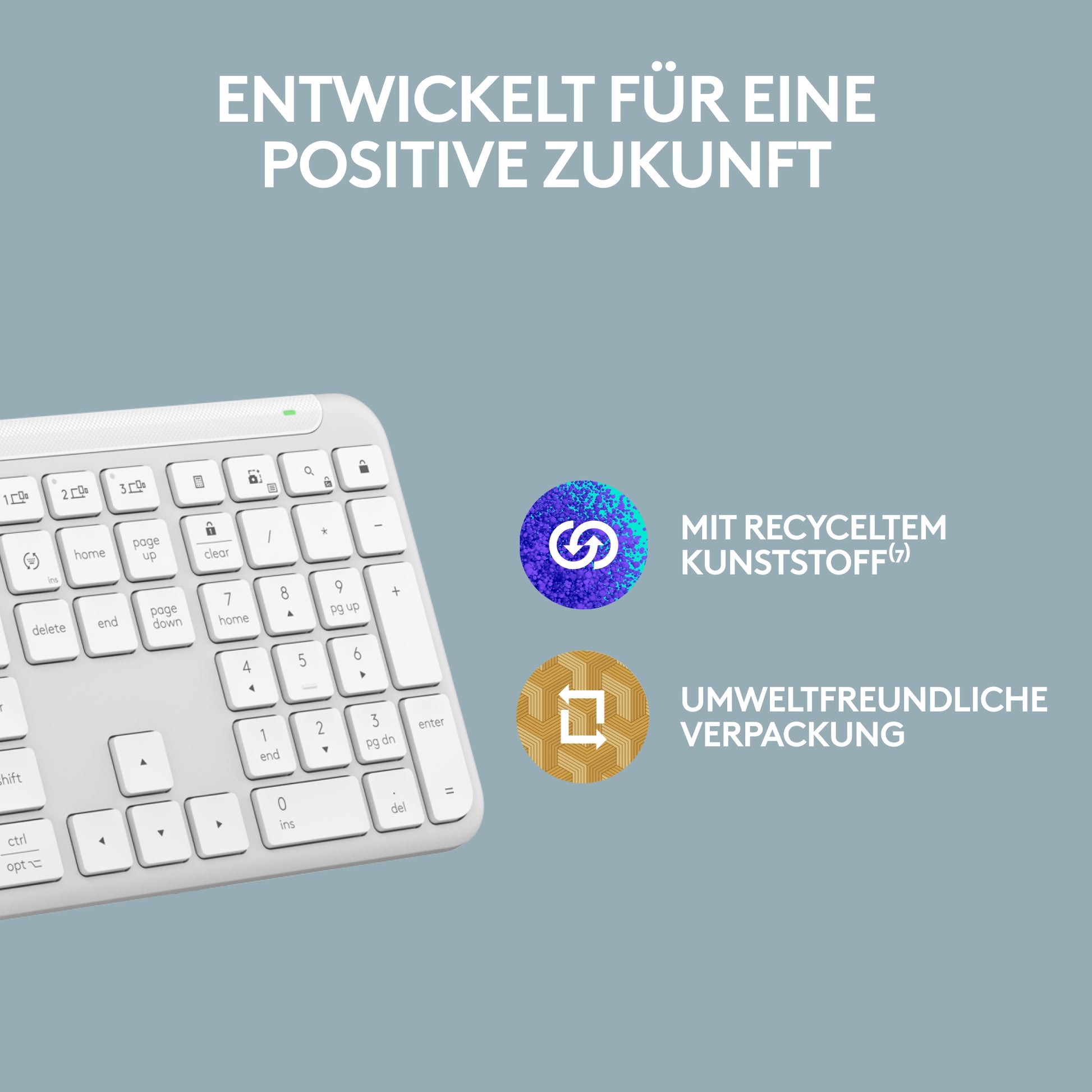 Logitech Signature Slim K950 – Tastatur, kabellos (Bluetooth), DE-Layout, Low-Profile, Weiss