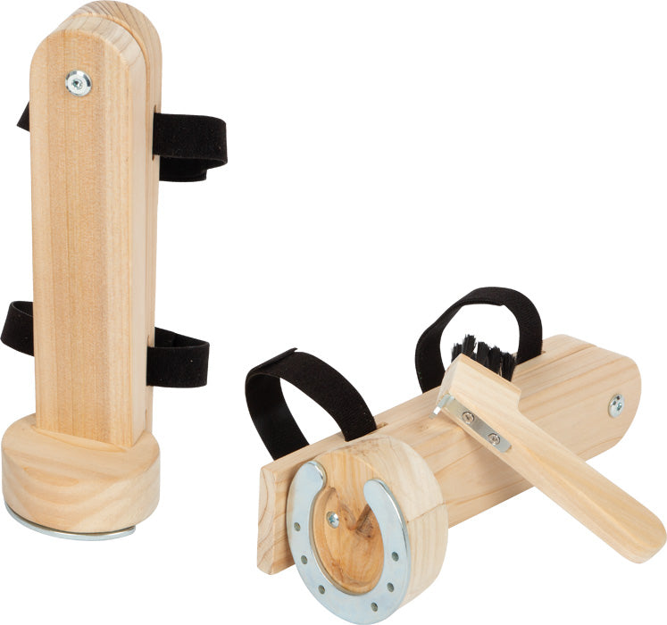 Small foot Spielzeugreinigungsset Pferde – 9 × 24 × 8,5 cm – ab 3 J. – Holz/Metall – Braun