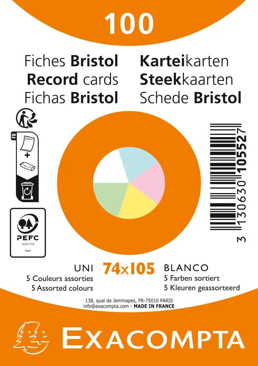 Exacompta Karteikarte A7 Querformat, Blanko, Mehrfarbig, 205 g/m², Karteikarton – 100 Stück