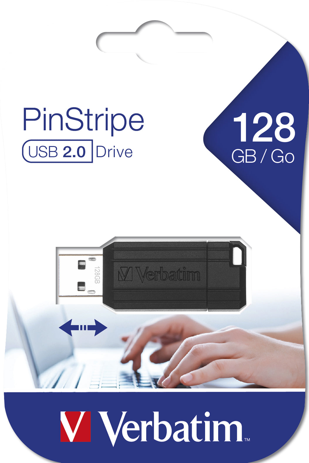 Verbatim PinStripe – 128 GB USB-Stick, USB Typ-A 2.0, 10 MB/s, Schwarz, Kappe