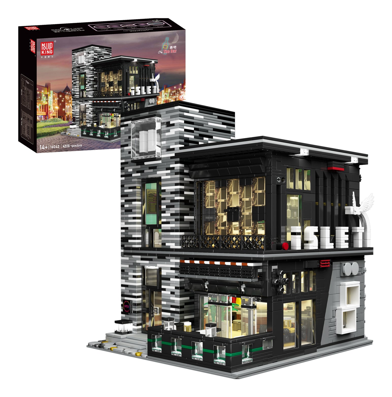 Mould King Street Modern Bar Bausatz – inkl. Beleuchtung – ABS, mehrfarbig