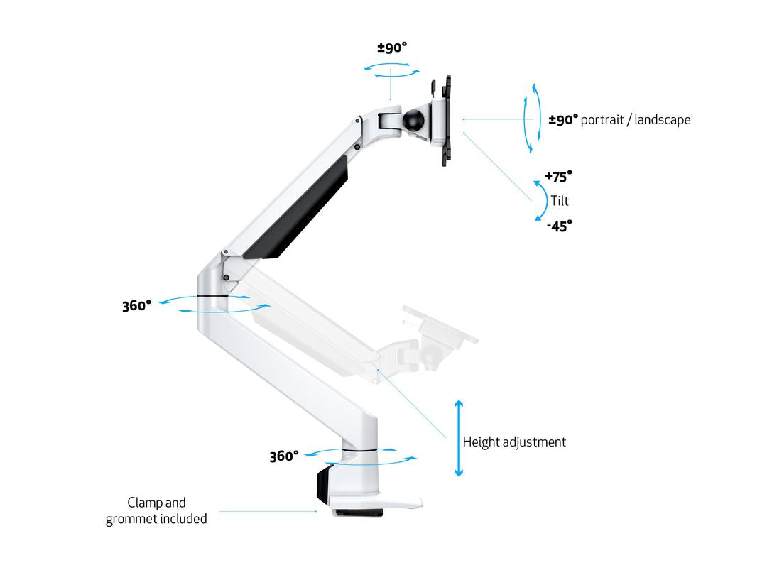 Multibrackets 7150 – Monitorarm, Tischklemme, bis 32", VESA 75 × 75/100 × 100 mm, 10 kg, weiss
