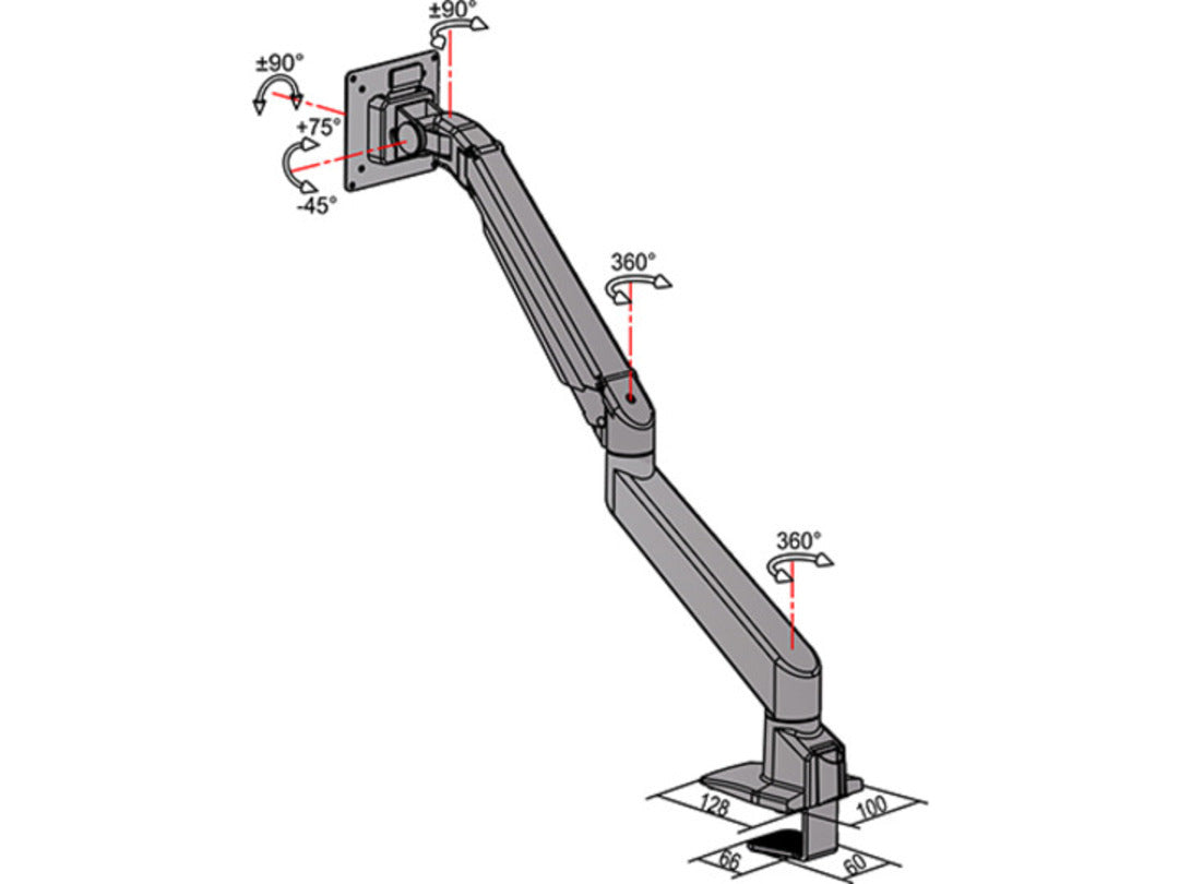 Multibrackets Gasliftarm HD 2449 – Monitorarm, Tischklemme, bis 32", VESA 75 × 75/100 × 100 mm, 21 kg