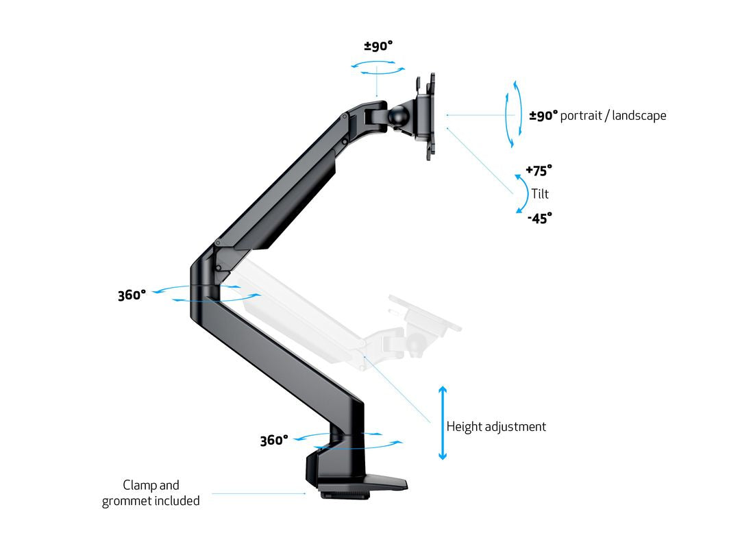 Multibrackets Gasliftarm HD 2449 – Monitorarm, Tischklemme, bis 32", VESA 75 × 75/100 × 100 mm, 21 kg