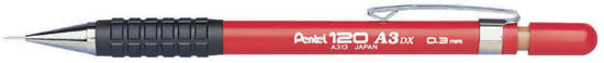 Pentel 120 A3 DX Druckbleistift – 0,3 mm, rot, starres 4 mm Führungsröhrchen