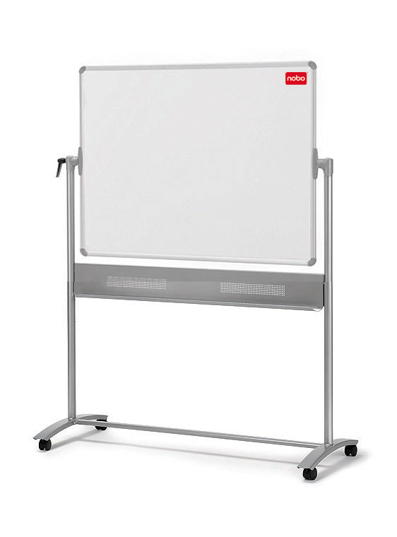 Nobo Whiteboard – 120 × 90 cm, Emaille, magnetisch, Aluminiumrahmen, mobil, beidseitig, inkl. Stift, Stifteablage