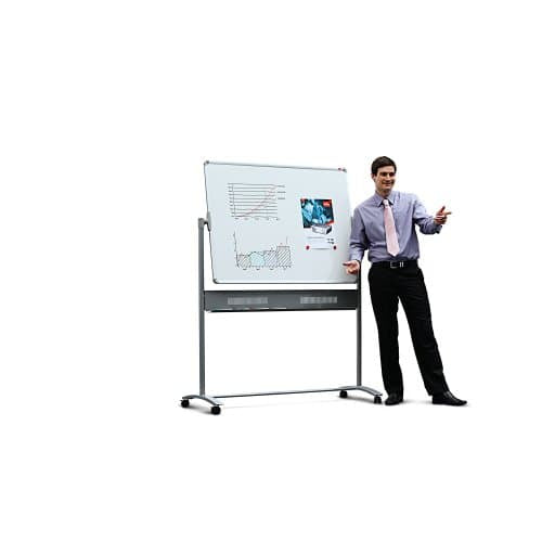 Nobo Whiteboard – 120 × 90 cm, Emaille, magnetisch, Aluminiumrahmen, mobil, beidseitig, inkl. Stift, Stifteablage