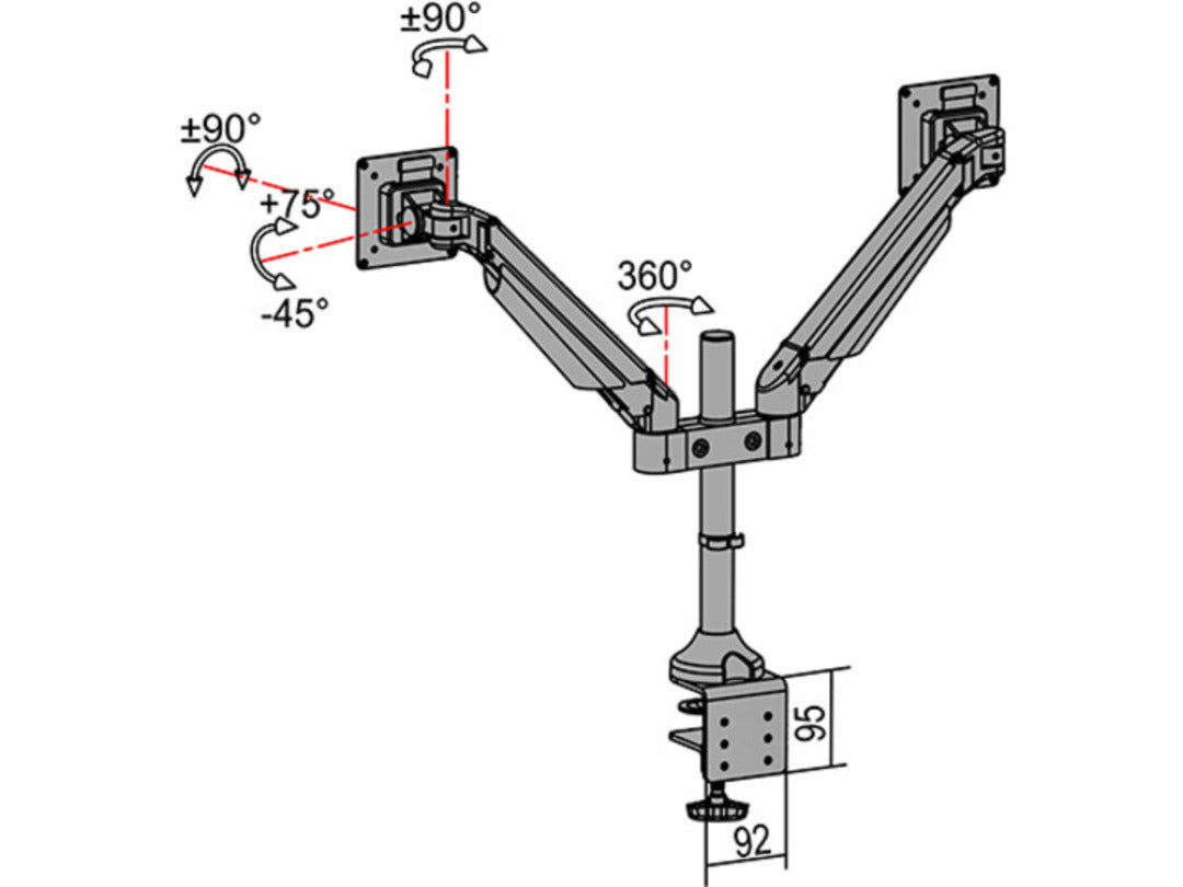 Multibrackets Gasliftarm HD 2593 – Monitorarm, Dual, Tischklemme, bis 32", VESA 100 × 100 mm, 21 kg, schwarz