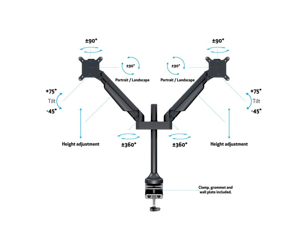Multibrackets MB 7204 – Tischhalterung, Dual, Standfuss, bis 32", VESA 75 × 75 mm, 10 kg, neigbar, schwarz