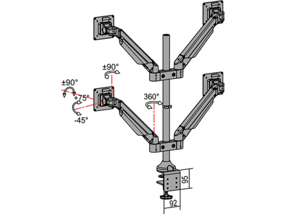 Multibrackets Tischständer 7235 – Tischhalterung, Quad, bis 32", VESA 100 × 100 mm, 10 kg, drehbar, schwarz