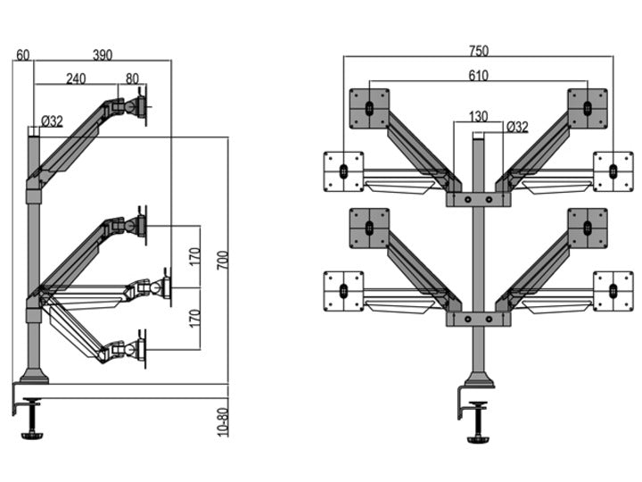 Multibrackets 7228 – Tischhalterung, Quad, Standfuss, bis 32", VESA 75 × 75 mm, 10 kg, neigbar, silber