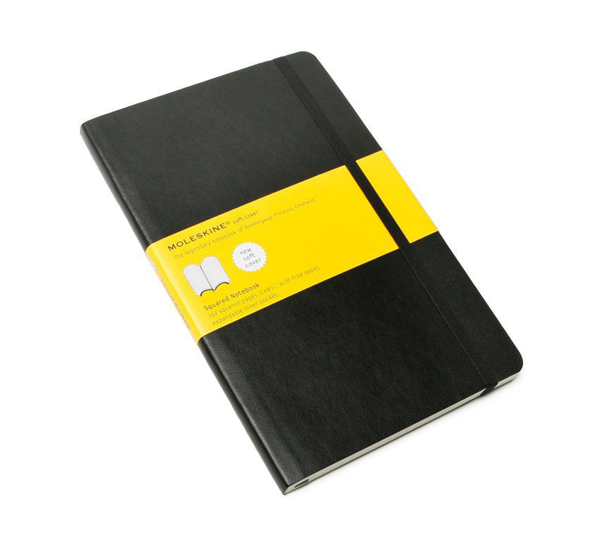 Moleskine Notizbuch, 130 × 210 mm, kariert, Leimbindung, Softcover, 192 Seiten, 70 g/m² – schwarz