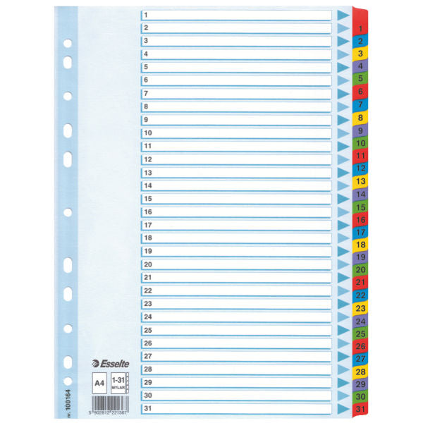 Esselte Register – für A4, Karton, 1–31, 31-teilig, mehrfarbig, 11-fach