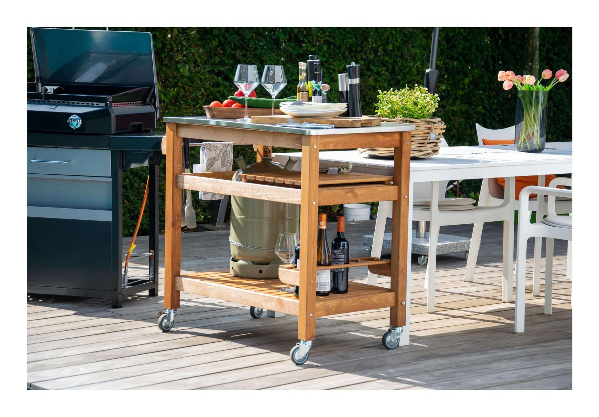 Dobar Beistellwagen 1-teilig – Braun – Pinienwald – Tisch 94 × 58 × 90 cm – für draussen