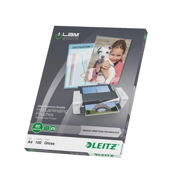 Leitz Laminierfolien A4, glänzend – 80 µm, 216 × 303 mm, 100 Stk.