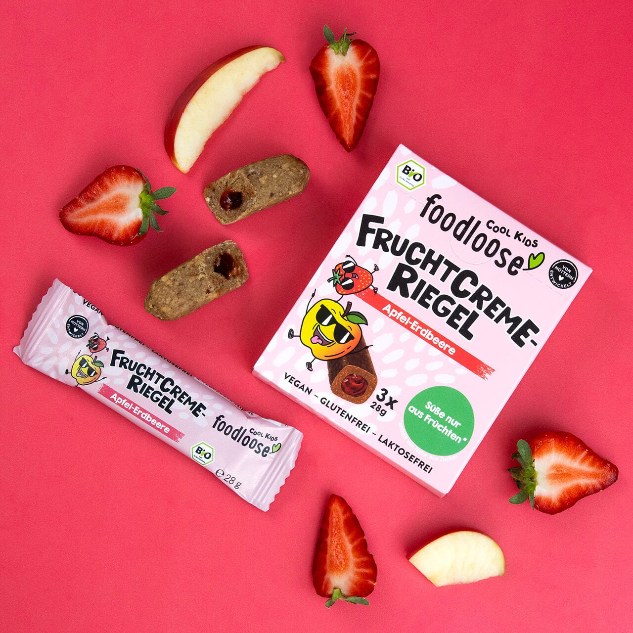 Foodloose Fruchtcreme-Riegel Apfel & Erdbeere, bio, vegan – 3 × 28 g