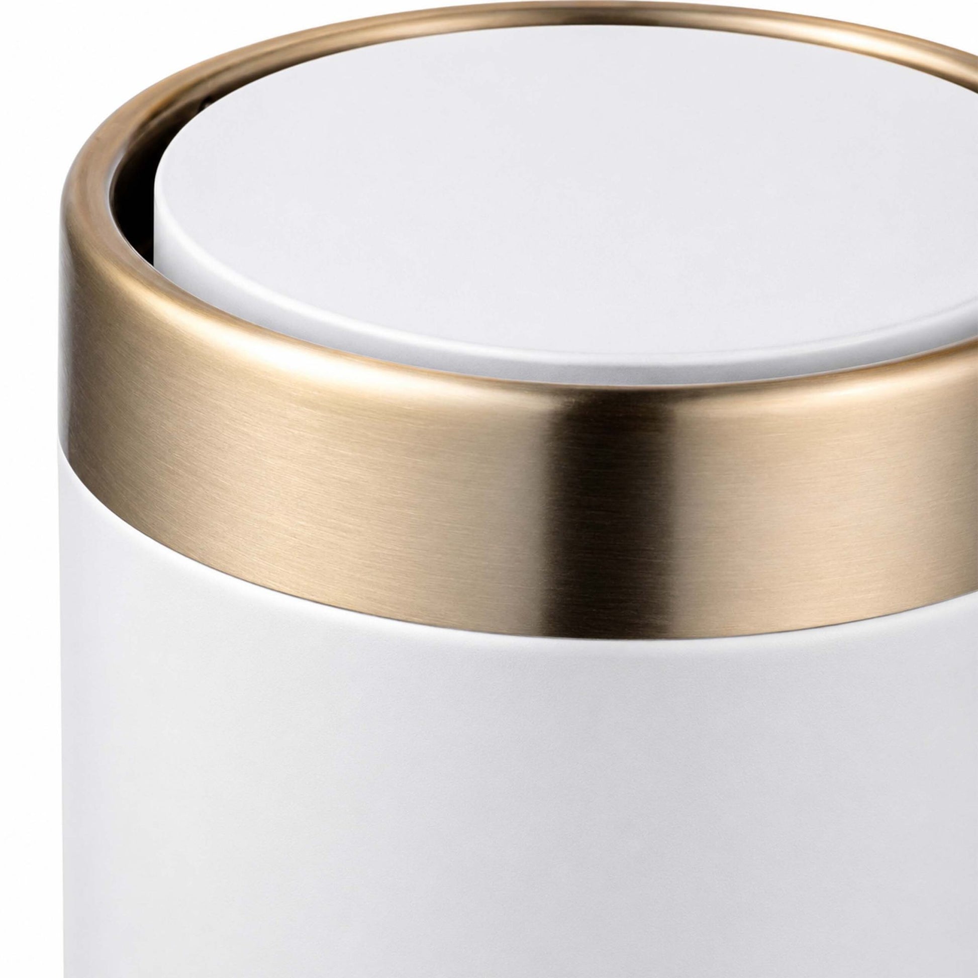 Relaxdays Tischabfalleimer Mini – 1,5 l – Edelstahl, rund – Weiss/Gold – Anti-Fingerprint