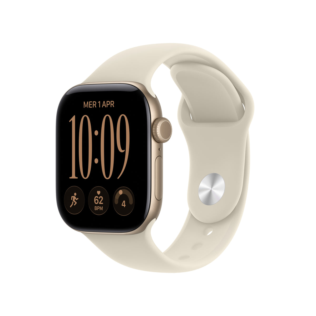 Apple Watch Series 12 42 mm GPS + Cellular – Aluminium Gold, Sportarmband, Sand, S/M, 50 m, für iPhone