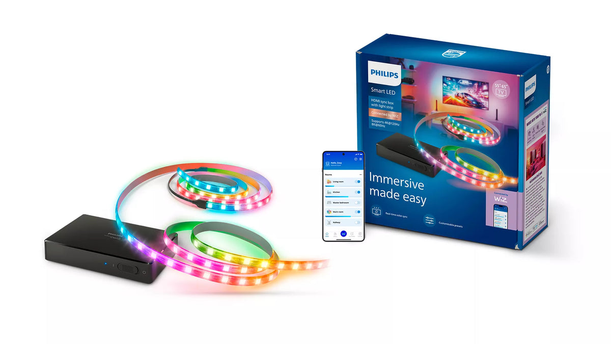 Philips by Signify PHI HDMI 2.1 Sync Box TV-Hintergrundbeleuchtungs-Set – Farbwechsel – für 55–65" TVs – Schwarz