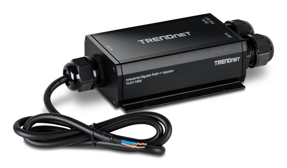 TRENDnet TI-O119GI PoE-Injektor – 95 W PoE++ (IEEE 802.3bt), 2× Gigabit (1× PoE), IP67, Wandmontage
